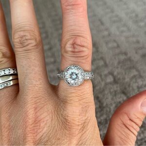 Palladium Plated Faux Diamond Engagement Ring - Size 7